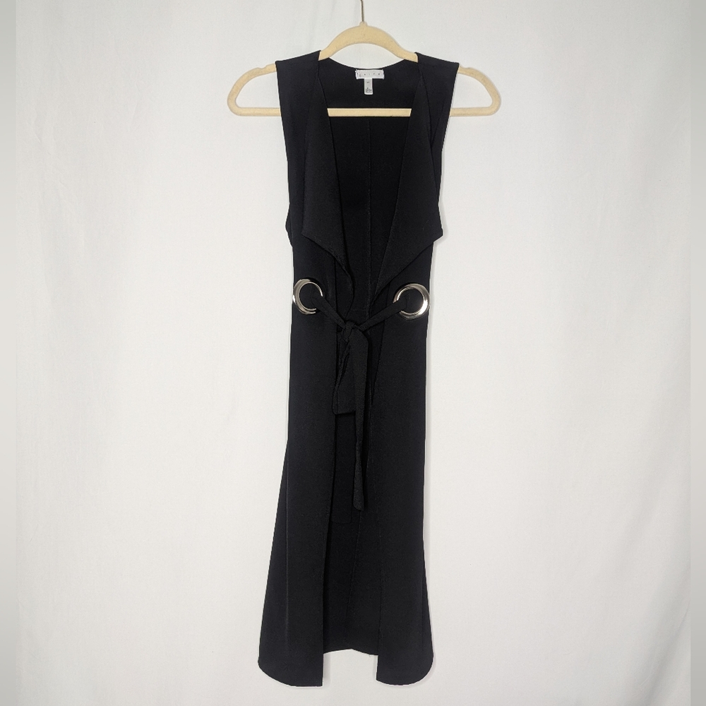 Leith Women's Black Open Front Tie Waist Duster Cardigan Size XS